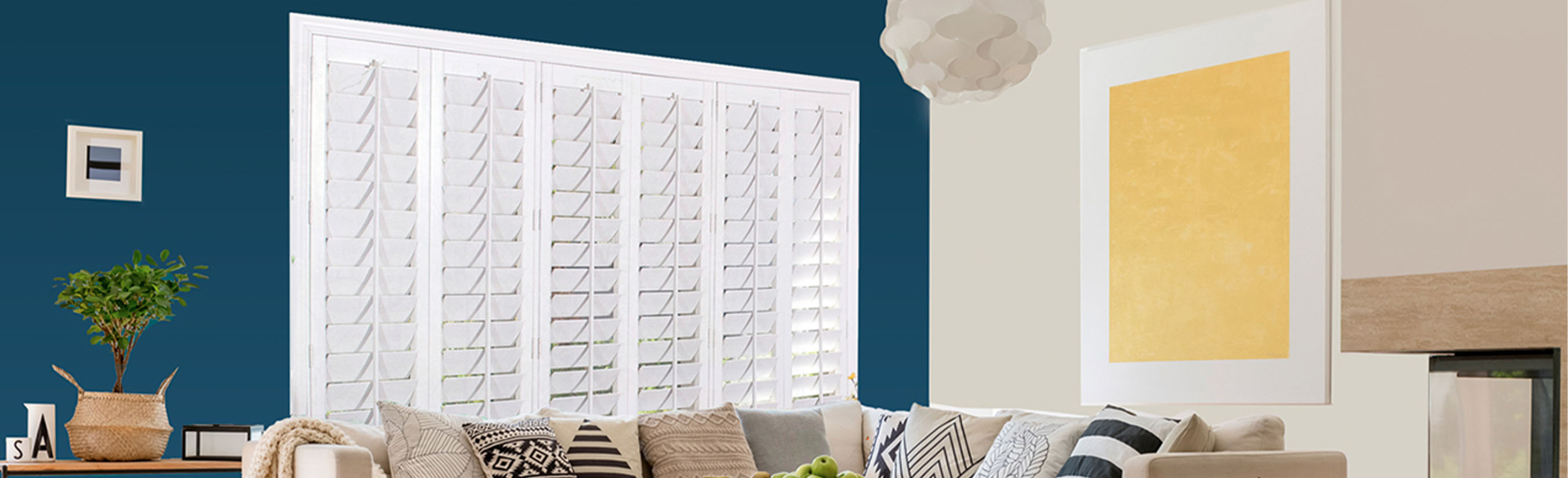 White shutters in a modern living room.