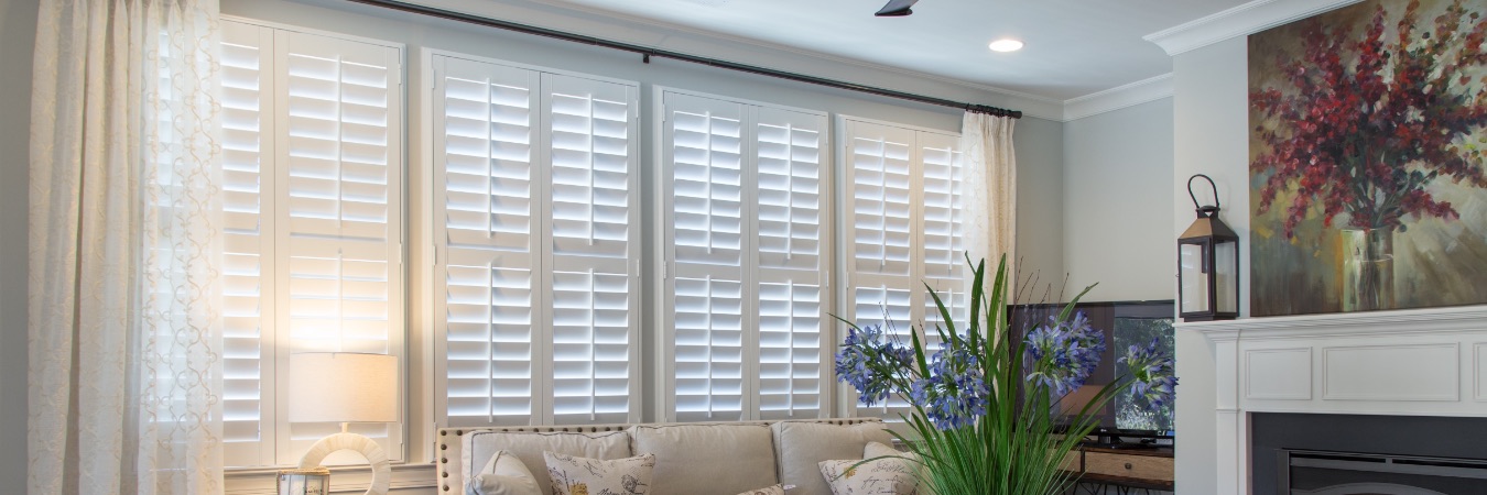 Polywood plantation shutters in Austin living room