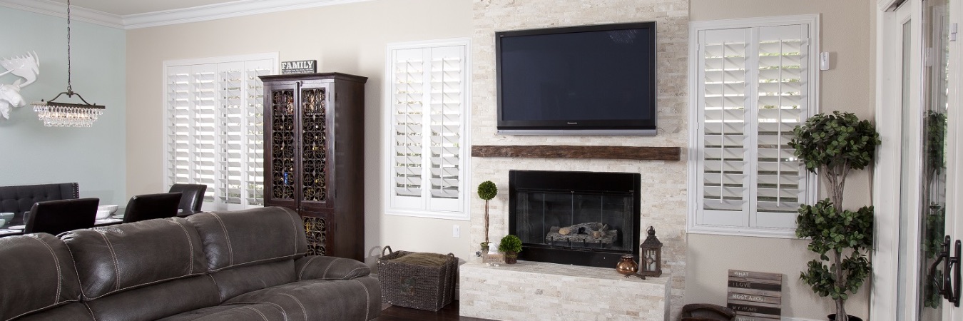 Polywood shutters in a Austin living room