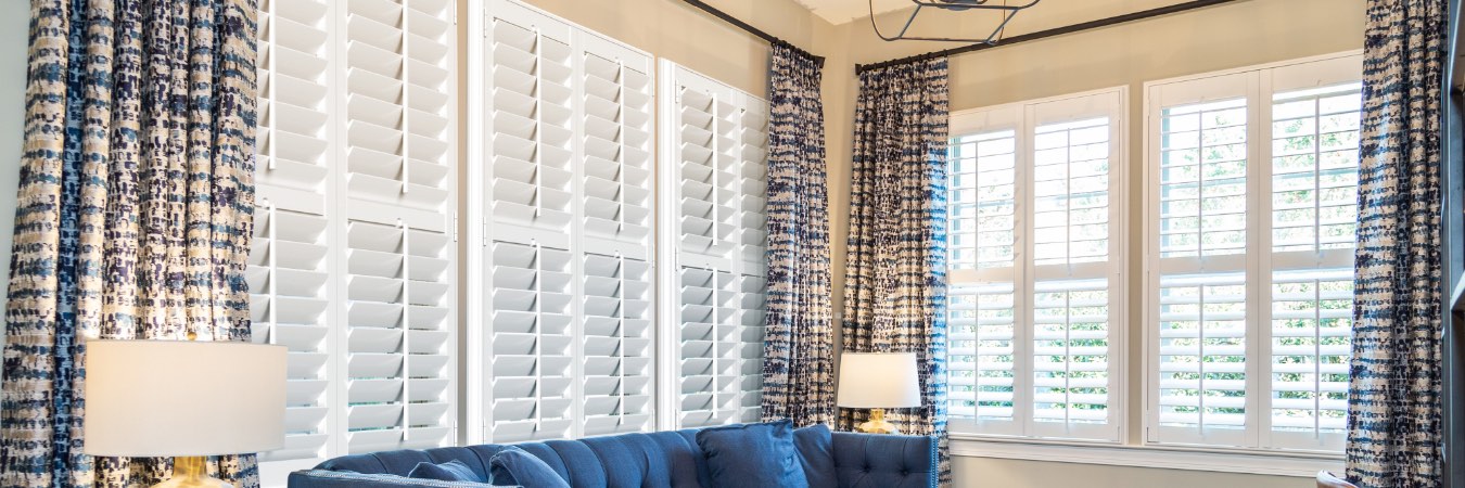 Interior shutters in Travis County living room