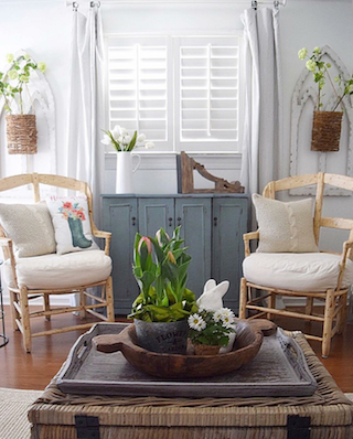 Interior shutters in bright room.