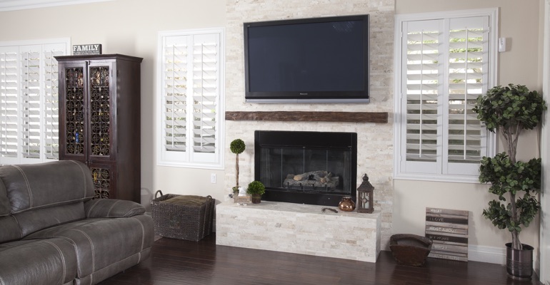 Shutters match chic houses incredibly well. interior shutters in Austin living room
