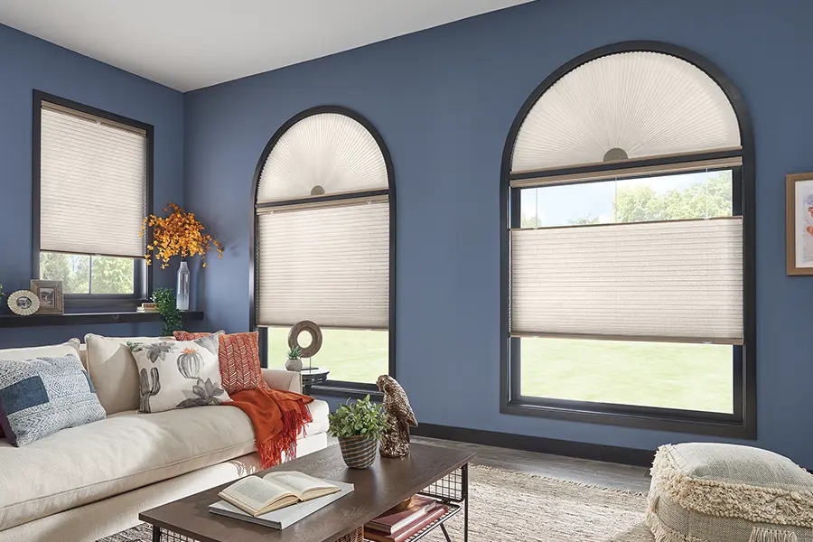 arched windows with cellular shades